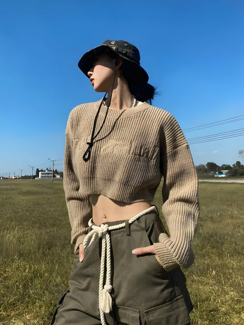 Y2K Cropped Knitted Sweater