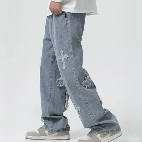 Y2K Cross Patch Denim Jeans