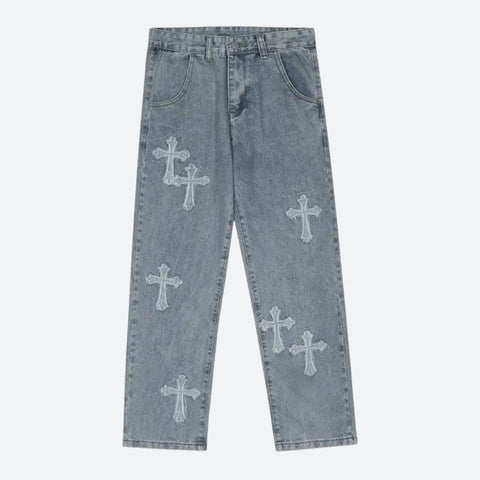 Y2K Cross Patch Denim Jeans