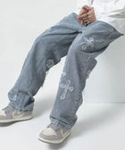 Y2K Cross Patch Denim Jeans