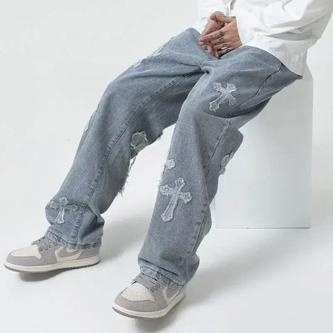 Y2K Cross Patch Denim Jeans