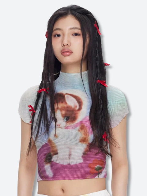 Y2K Cute Cat Top