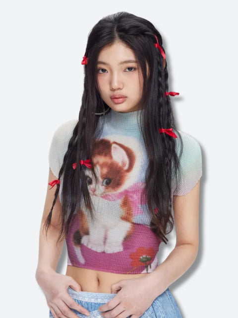 Y2K Cute Cat Top