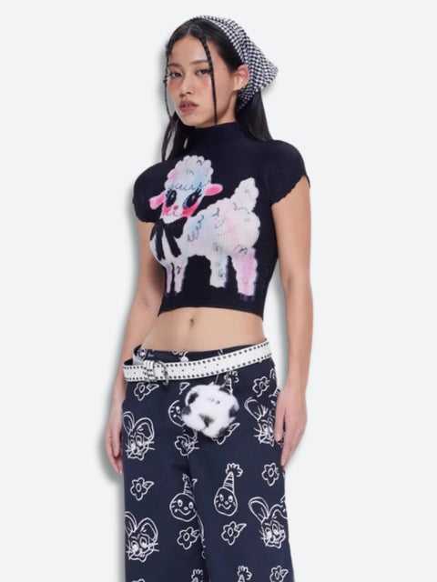 Y2K Cute Lamb Crop Top