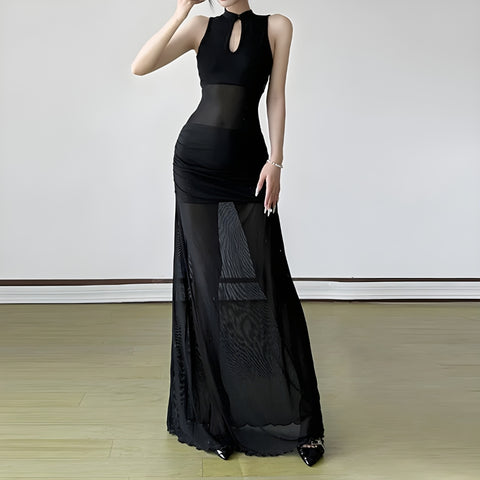 Y2K Dark Allure Sheer Maxi Dress