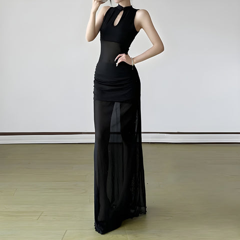 Y2K Dark Allure Sheer Maxi Dress