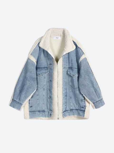 Y2K Denim Patch Teddy Jacket