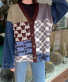 Y2K Denim Sleeve Knitted Cardigan