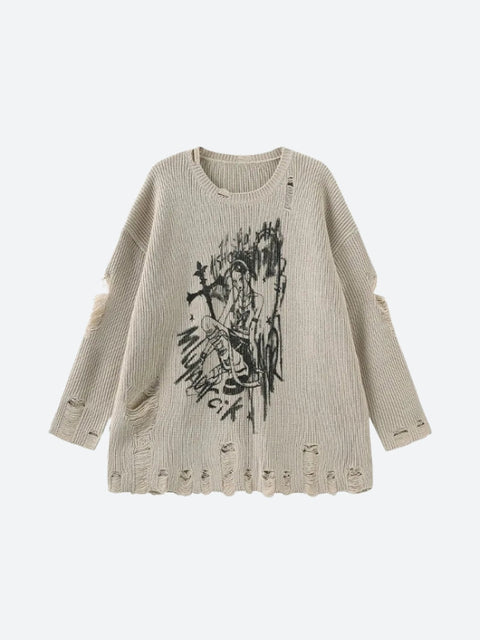 Y2K Distressed Goth Girl Sweater