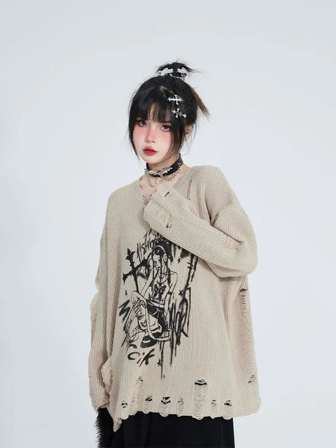 Y2K Distressed Goth Girl Sweater