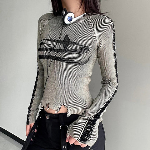 Y2K Distressed Knitted Top