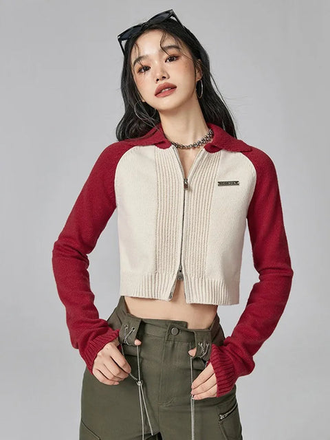 Y2K Double Zip Up Crop Cardigan