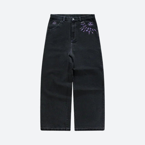 Y2K Embroidered Wide Leg Denim Jeans