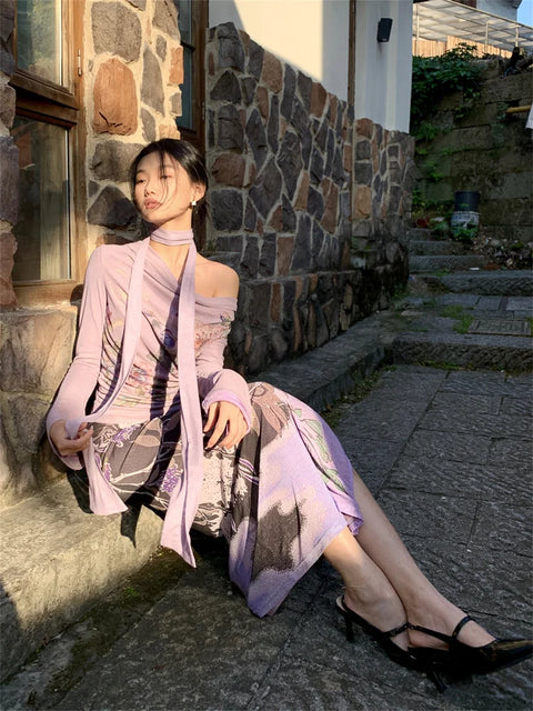 Y2K Fairy Floral Top & Maxi Skirt Two Piece Set