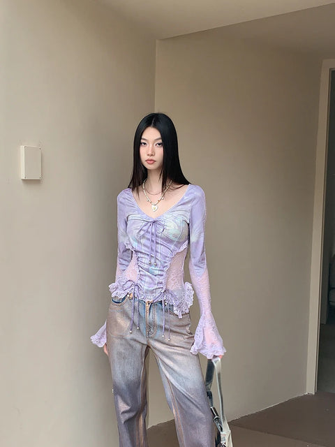 Y2K Fairy Ruffled Sheer Top