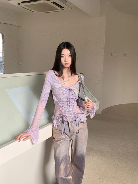 Y2K Fairy Ruffled Sheer Top