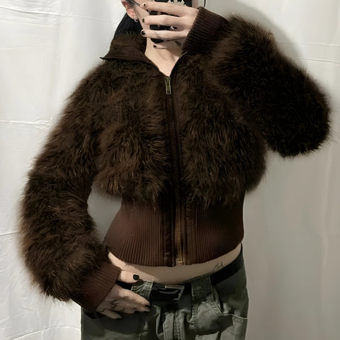 Y2K Faux Fur Crop Jacket