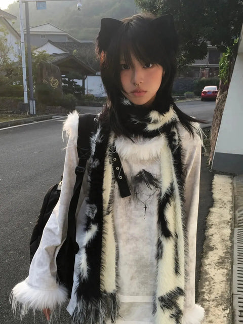 Y2K Faux Fur One Shoulder Top