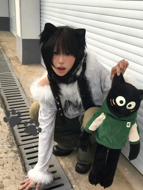 Y2K Faux Fur One Shoulder Top