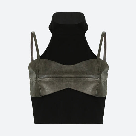 Y2K Faux Leather Crop Top