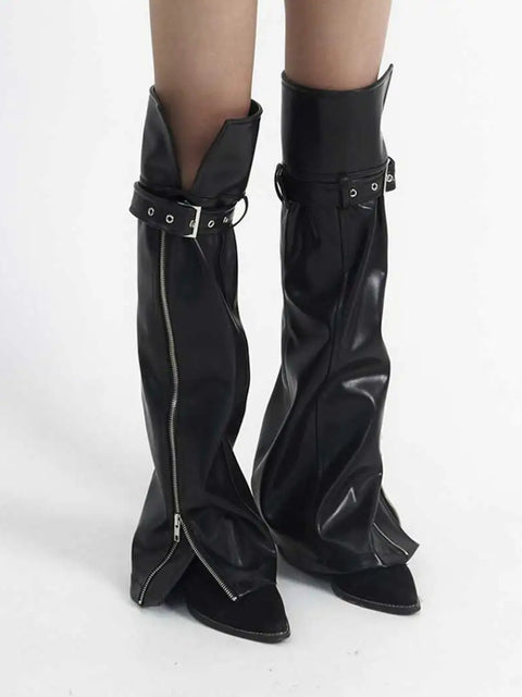 Y2K Faux Leather Zip-Up Leg Warmers
