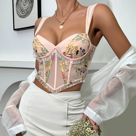 Y2K Floral Embroidered Corset Top