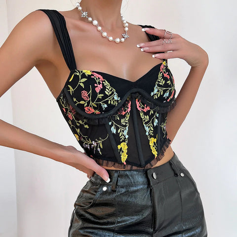 Y2K Floral Embroidered Corset Top