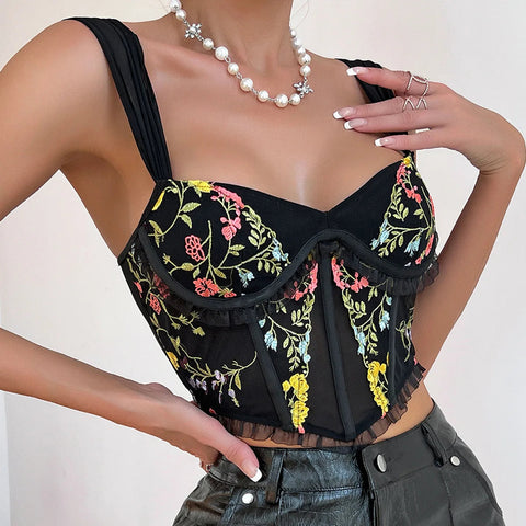 Y2K Floral Embroidered Corset Top