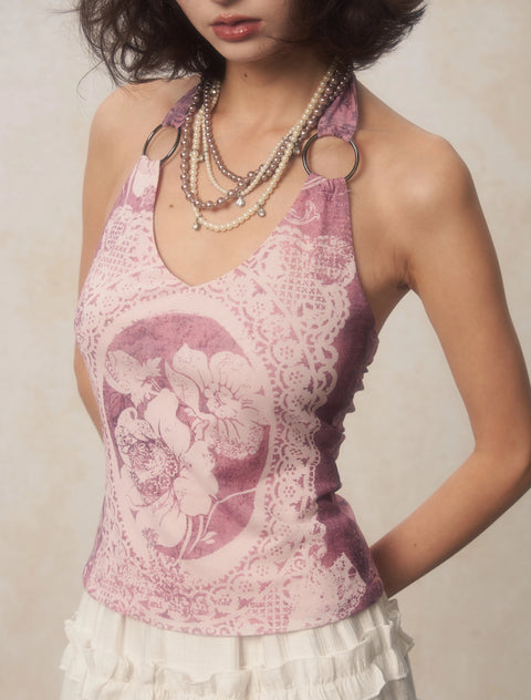 Y2K Floral Halter Neck Top