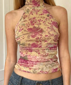 Y2K Floral Mesh Halter Neck Top