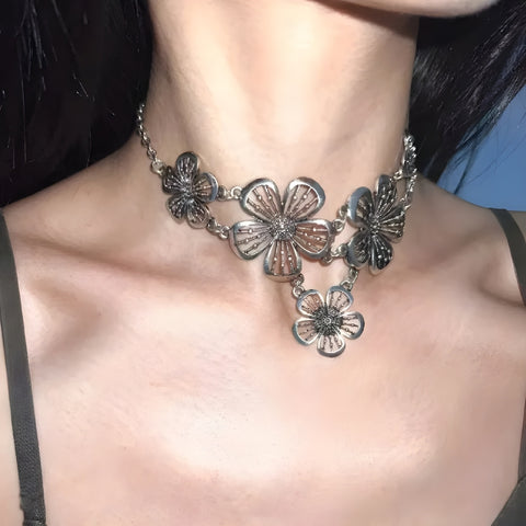 Y2K Floral Metal Choker Necklace