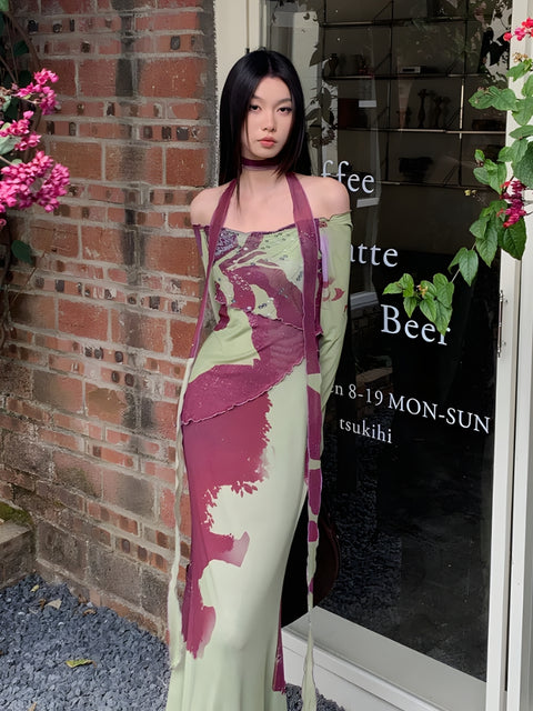 Y2K Floral Off Shoulder Maxi Dress