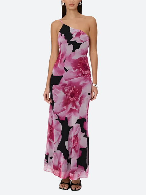 Y2K Floral One Shoulder Maxi Dress