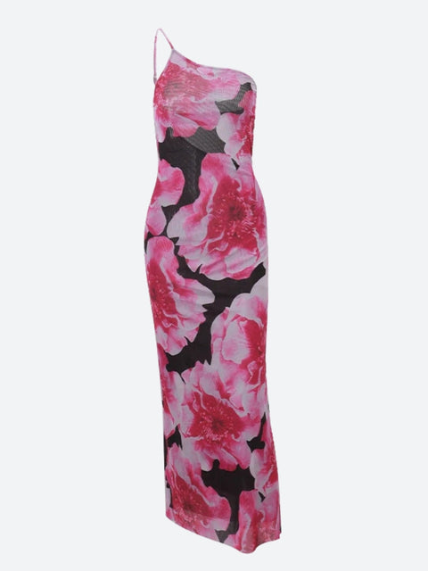 Y2K Floral One Shoulder Maxi Dress