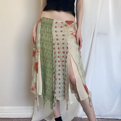 Y2K Floral Patchwork Midi Skirt