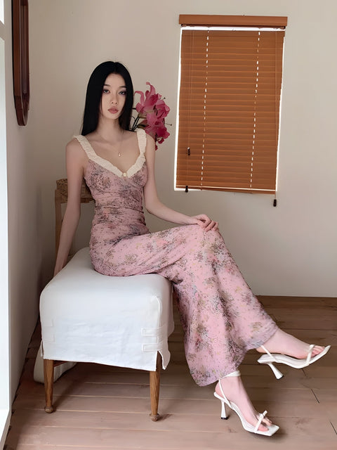 Y2K Floral Pink Maxi Dress