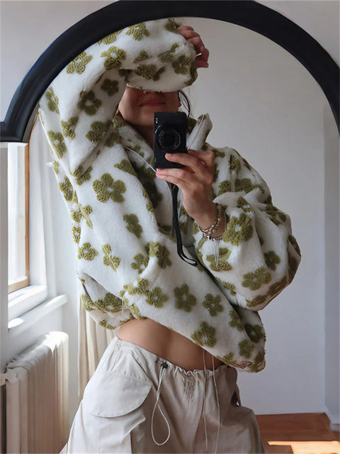 Y2K Floral Plush Jacket