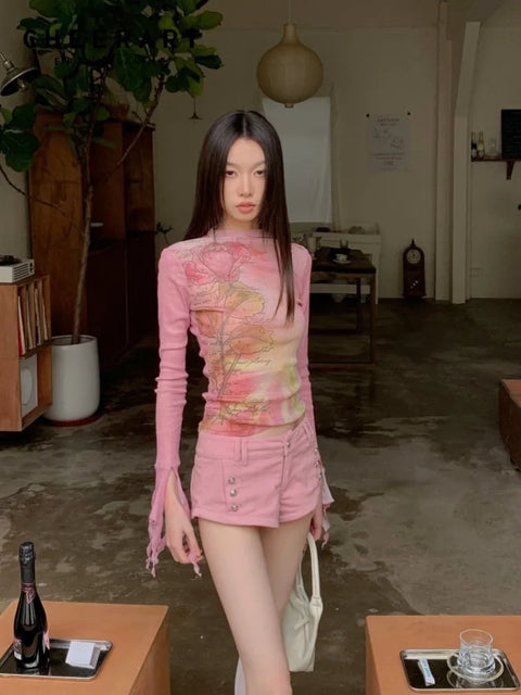 Y2K Floral Ruffled Cuff Top