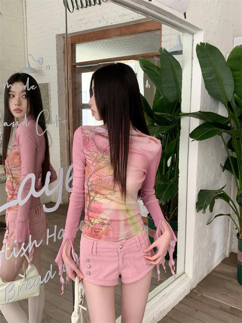 Y2K Floral Ruffled Cuff Top