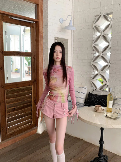 Y2K Floral Ruffled Cuff Top