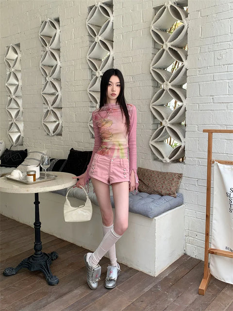 Y2K Floral Ruffled Cuff Top