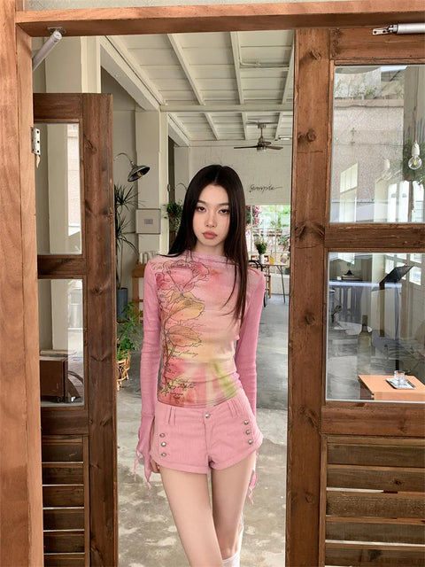 Y2K Floral Ruffled Cuff Top