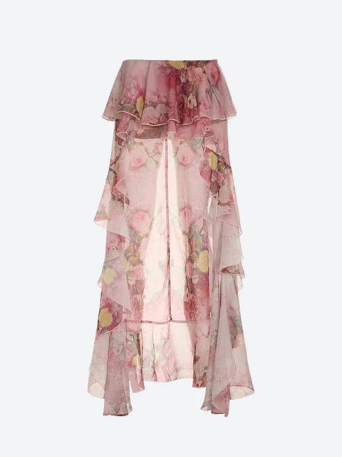 Y2K Floral Ruffled Mullet Skirt