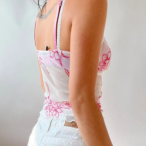 Y2K Floral Sheer Top