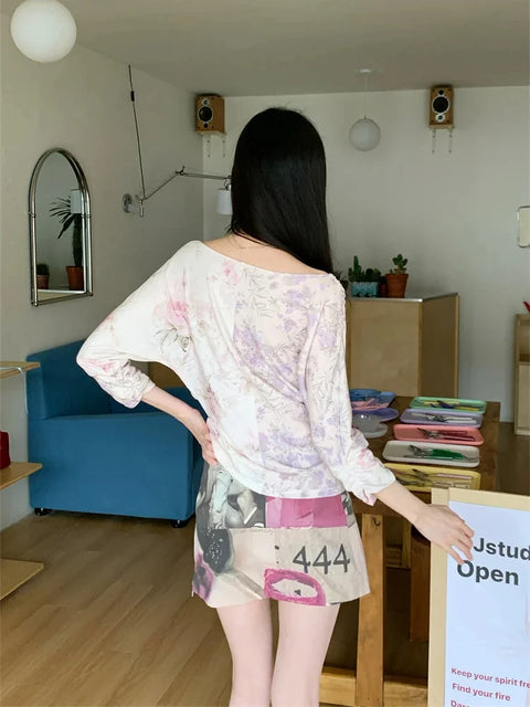 Y2K Floral V Neck Top