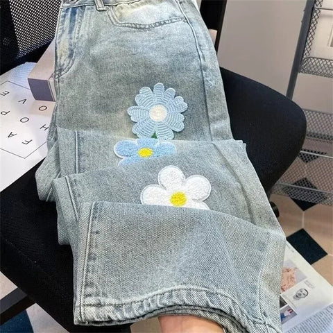 Y2K Flower Embroidered Denim Jeans