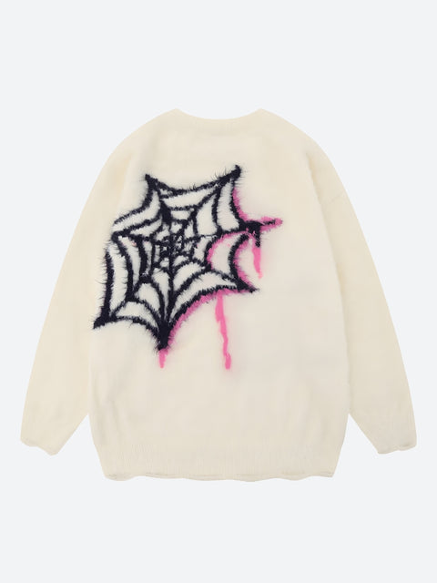 Y2K Fuzzy Spider Web Sweater