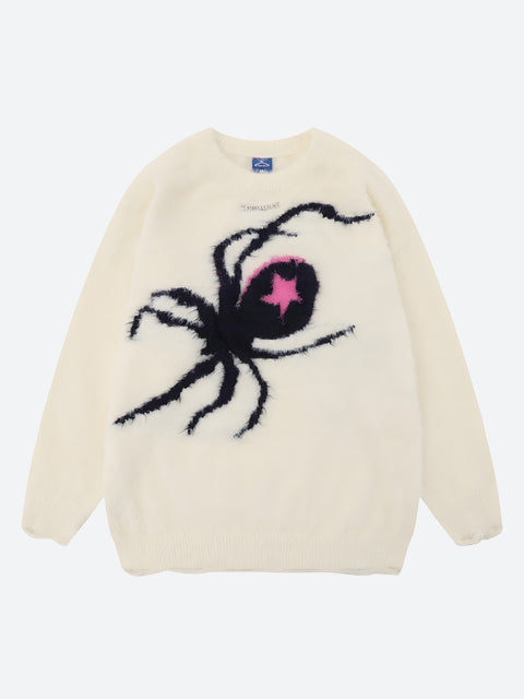 Y2K Fuzzy Spider Web Sweater