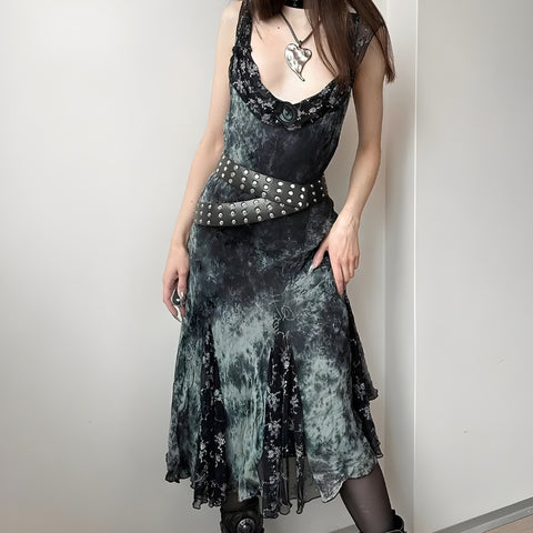 Y2K Goth Asymmetrical Midi Dress