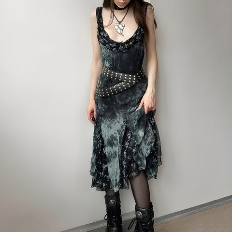 Y2K Goth Asymmetrical Midi Dress